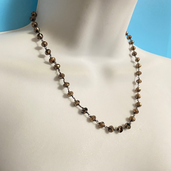 FOSSIL Copper & Black Crystal Glass Beads Necklace Bohemian Minimalist - Picture 3 of 7